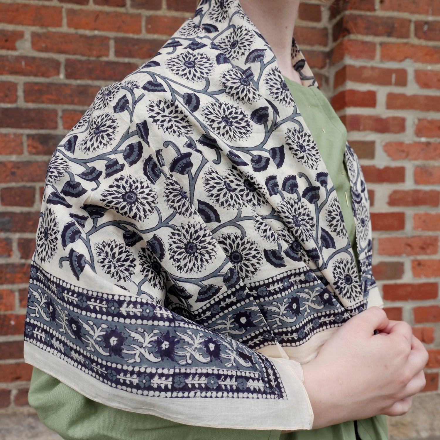 Block Printed Kerchief - Cream Background